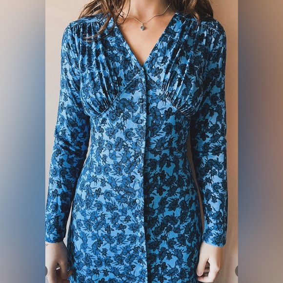 Whistles Dresses & Skirts - Whistles Women Blue Floral midi dress long sleeves size US8 NWT